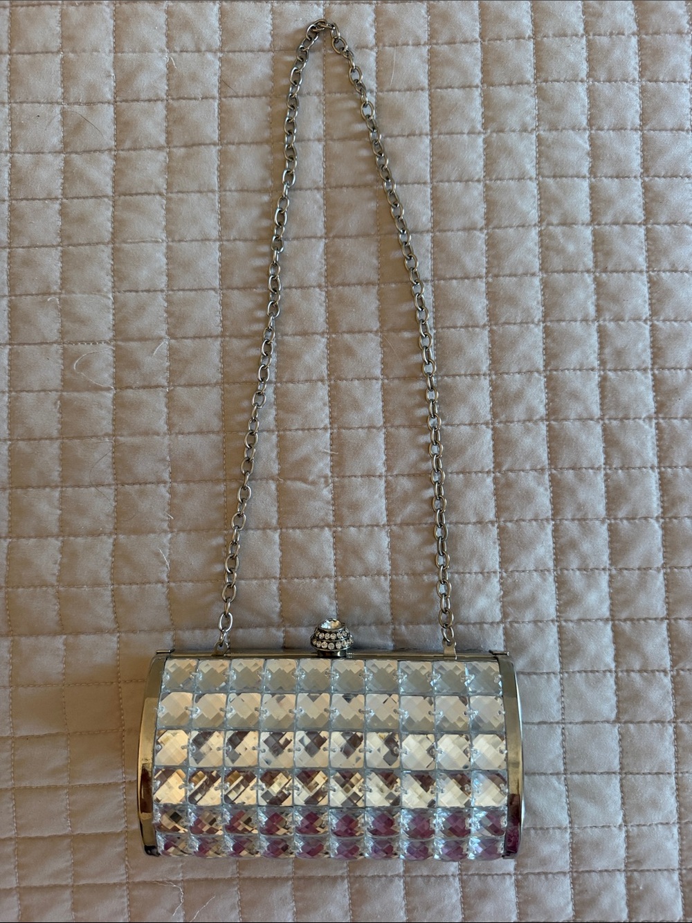 Silver Crystal Box Clutch Evening Bag Rhinestone Kiss Lock Wedding Prom